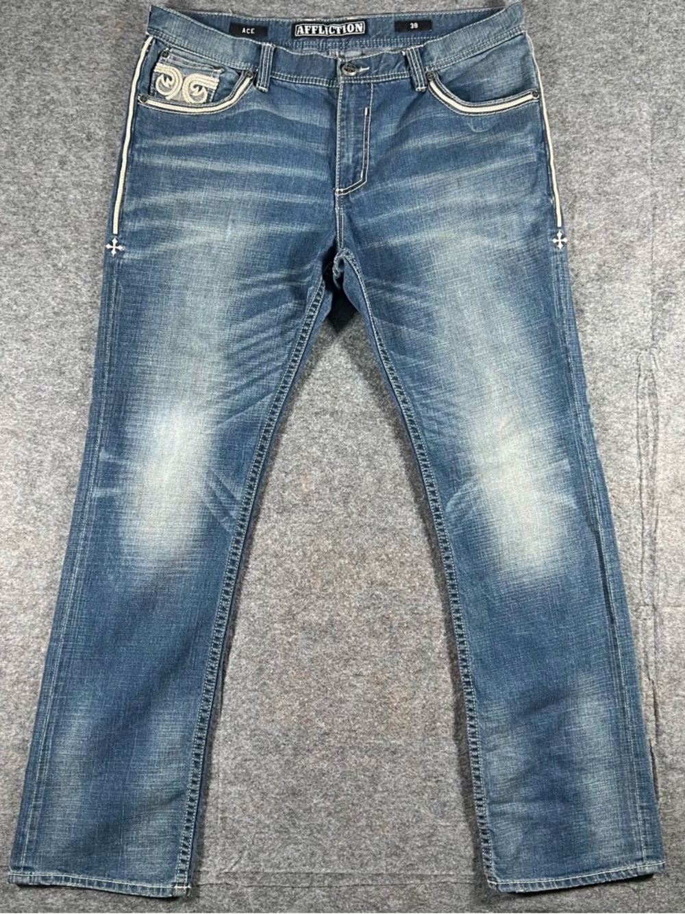 Affliction Men's Blue Washed Slim Straight Jeans with Contrast Trim